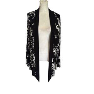 Chicos Travelers Womens L Open Front Floral Print Cardigan Slinky Knit Duster
